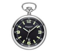Regent Herren Taschenuhr Edelstahl 50 MM Quarz Schwarzes Zifferblatt Arabische Zahlen Datum P-742