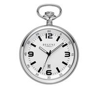 REGENT Herren Taschenuhr Edelstahl 50 MM Quarz Zifferblatt Silber, Vier Arabische Zahlen Datum P-743