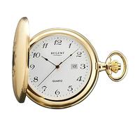 REGENT Herren Taschenuhr Savonnette Klappdeckel 47 MM Quarz Weißes Zifferblatt Arabische Zahlen Datum