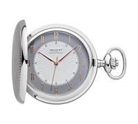 REGENT Herren Taschenuhr Savonnette Klappdeckel Verchromt 50 MM Quarz Weiß Graues Zifferblatt Arabische Zahlen