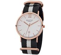REGENT Herrenuhr aus Edelstahl rosevergoldet mit schwarz-grauem Textilband Analog BA-264