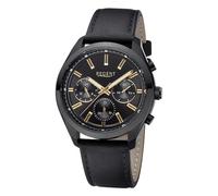 Regent Herren Uhr Chronograph BA-768 Leder schwarz, Edelstahl Ionen schwarz Beschichtet