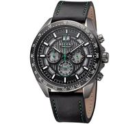 REGENT Herrenuhr Chronograph Edelstahl mit Echtlederarmband Großdatum Analog 10 ATM BA-829