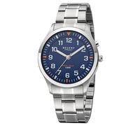 REGENT Quarzuhr mit Licht auf Knopfdruck, Lichtfunktion, Metallband Zifferblatt blau, F-1610