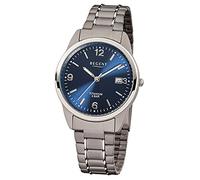 REGENT Herrenuhr mit Design Titan Glieder Armband und Titan Gehäuse 36 MM Durchmesser Quarz Arabische Zahlen Datum