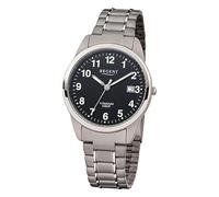 REGENT Herrenuhr mit Design Titan Glieder Armband und Titan Gehäuse 36 MM Durchmesser Quarz Arabische Zahlen Datum