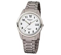 REGENT Herrenuhr mit Design Titan Glieder Armband und Titan Gehäuse 36 MM Durchmesser Quarz Arabische Zahlen Datum