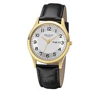 REGENT Herrenuhr mit Kroko Look Lederband Edelstahl Quarz Wochentag Datum DayDate F-1261