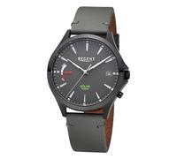 REGENT Herrenuhr Solaruhr mit Lederarmband 41 mm Quarz Analog Grau F-1551
