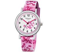 REGENT Kinder-Armbanduhr rosa pink weiß Analog F-727 Textil-Armband URF727 Analoguhr