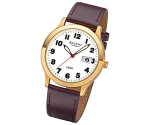 Regent Leder Herren Uhr F-789 Quarzuhr Armband braun URF789