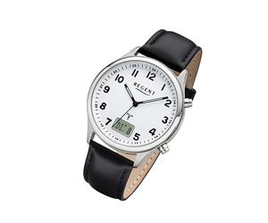 Regent Leder Herren Uhr FR-277 Analog-Digital Armbanduhr schwarz Funkuhr URBA446