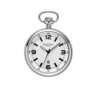 REGENT Herren Taschenuhr Edelstahl 50 MM Quarz Zifferblatt Silber, Vier Arabische Zahlen Datum P-743