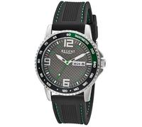 REGENT Quarzuhr mit Tachymeterskala, Silikonband, Zifferblatt schwarz/grün, 10 bar, F-1651