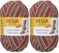 REGIA 4-fädig Cotton Tutti Frutti 9801621-02421 wassermelone Handstrickgarn, Sockengarn, 100g Knäuel (Packung mit 2)