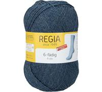 REGIA 6-fädig Uni 9801275-02137 jeans meliert Handstrickgarn, Sockengarn, 150g Knäuel