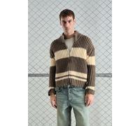 Reguläre Passform gestreifter Strickpullover mit Reißverschlusskragen