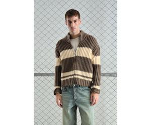 Reguläre Passform gestreifter Strickpullover mit Reißverschlusskragen