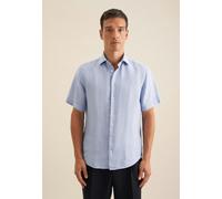 Businesshemd SEIDENSTICKER "Regular", Herren, Gr. M (39), normale Ärmellängen, blau, 100% Leinen, unifarben, regular fit, Kurzarm gerader Abschluss, Hemden, Regular Kurzarm Kentkragen Uni (17400420-39