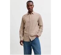 Langarmhemd JACK & JONES "JJEFIELD MELANGE SHIRT LS SN", Herren, Gr. XXL, N-Gr, beige (oatmeal), Web, Obermaterial: 100% Baumwolle, meliert, unifarben, regular fit normal, ohne Ausschnitt, Ärmel mit Ä