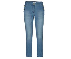 Regular-fit-Jeans ALBA MODA "Jeans Jeans mit Goldknopf", Damen, Gr. 36, N + K Gr, beige (bleached), Obermaterial: 98% Baumwolle CO. 2% Elasthan EL., Jeans (81643232-36) bleached