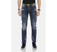 Regular-fit-Jeans CIPO & BAXX "DENIM", Herren, Gr. 30, Länge 34, blau, 99% Baumwolle, 1% Elasthan, unifarben, regular fit lang, Jeans, bequeme Jeans mit breiten Ziernähten, CD593 (99203134-30) blau