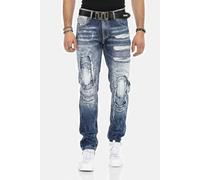 Regular-fit-Jeans CIPO & BAXX "DENIM", Herren, Gr. 36, Länge 34, blau, 100% Baumwolle, unifarben, regular fit lang, Jeans, bequeme Jeans im ausgefallenen Lagen-Design, CD611 (75646150-36) blau