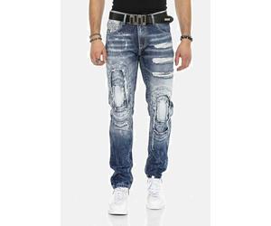 Regular-fit-Jeans CIPO & BAXX "DENIM", Herren, Gr. 40, Länge 34, blau, 100% Baumwolle, unifarben, regular fit lang, Jeans, bequeme Jeans im ausgefallenen Lagen-Design, CD611 (75646150-40) blau
