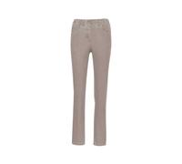 Regular-fit-Jeans GOLDNER "Kurzgröße Edel geschmückte Jeansschlupfhose MARTHA", Damen, Gr. 27, K-Gr, beige (helltaupe), Obermaterial: 75% Baumwolle CO. 23% Polyester PES. 2% Elasthan EL., Jeans (27086
