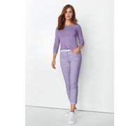 Regular-fit-Jeans MADELEINE "Jeans Fein gestreifte 7/8-Jeans, Formbund", Damen, Gr. 42, N + K Gr, weiß (weiß, lavendel), Obermaterial: 97% Baumwolle CO. 3% Elasthan EL., Modern, normal, Jeans (6349423