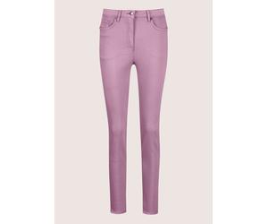 Regular-fit-Jeans MADELEINE "Jeans Mid Waist Skinny-Hose mit Fransen", Damen, Gr. 18, N + K Gr, lila (malve), Obermaterial: 92% Baumwolle CO. 6% Polyester PES. 2% Elasthan EL., Modern, normal, Jeans,