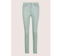 Regular-fit-Jeans MADELEINE "Jeans Mid Waist Skinny-Hose mit Fransen", Damen, Gr. 44, N + K Gr, grün (hellsalbeigrün), Obermaterial: 92% Baumwolle CO. 6% Polyester PES. 2% Elasthan EL., Modern, normal