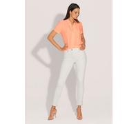 Regular-fit-Jeans MADELEINE "Jeans Mid Waist Skinny-Hose mit Fransen", Damen, Gr. 46, N + K Gr, lila (cyclam), Obermaterial: 92% Baumwolle CO. 6% Polyester PES. 2% Elasthan EL., Modern, normal, Jeans,