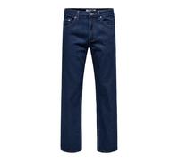 Regular-fit-Jeans ONLY & SONS "ONSEDGE STRAIGHT 6400EY BOX PIM MU", Herren, Gr. 28, Länge 32, blau (dunkelblau denim), Denim/Jeans, Obermaterial: 100% Baumwolle, Abriebeffekte, straight fit knöchellan