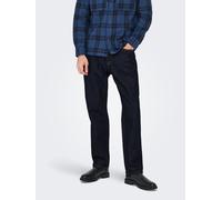 Regular-fit-Jeans ONLY & SONS "ONSEDGE STRAIGHT BROMO 0017 DOT DNM NOOS", Herren, Gr. 29, Länge 32, blau (dunkelblau denim detail:rinse), Denim/Jeans, Obermaterial: 100% Baumwolle, regular fit, Jeans