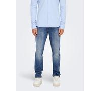 Regular-fit-Jeans ONLY & SONS "ONSWEFT REG. BOX AZG DNM MU OTL", Herren, Gr. 28, Länge 30, blau (medium blau denim), Denim/Jeans, Obermaterial: 98% Baumwolle, 2% Elasthan, Abriebeffekte, regular fit k