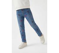 Regular-fit-Jeans S.OLIVER JUNIOR, Mädchen, Gr. 134, N-Gr, blau, Denim/Jeans, Obermaterial: 99% Baumwolle, 1% Elasthan, casual, regular fit knöchellang, Jeans, mit Print (58536759-134) blau