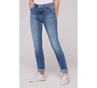 Regular-fit-Jeans SOCCX, Damen, Gr. 26, Länge 32, blau, Material: 81, 4% Baumwolle, 16, 5% Polyester, 2, 1% Elasthan, Zusatz: Enthält nichttextile Teile tierischen Ursprungs (Badge), Abriebeffekte, ca