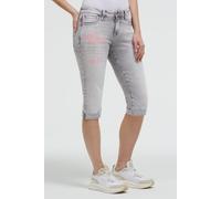 Regular-fit-Jeans SOCCX, Damen, Gr. 27, Normalgrößen, grau (light grau printed jogg), Denim/Jeans, Material: 99% Baumwolle, 1% Elasthan, Zusatz: Enthält nichttextile Teile tierischen Ursprungs (Badge)