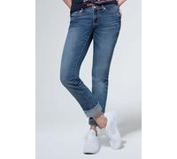 Regular-fit-Jeans SOCCX, Damen, Gr. 32, Länge 30, blau, Denim/Jeans, Material: 72% Baumwolle, 27% Polyester, 1% Elasthan, Zusatz: Enthält nichttextile Teile tierischen Ursprungs (Badge), Abriebeffekte