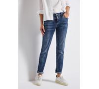 Regular-fit-Jeans STREET ONE "Style Jane", Damen, Gr. 26, Länge 28, blau (mid blau random washed), Denim/Jeans, Obermaterial: 82% Baumwolle, 15% Polyester, 3% Elasthan, unifarben, regular fit knöchell