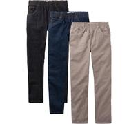 Schlupfhose BONPRIX "Regular Fit Schlupfhose aus reiner Baumwolle, Straight (3er-Pack)", Jungen, Gr. 152, N-Gr, schwarz (schwarz denim, dunkelblau denim, taupe), Obermaterial: 100% Baumwolle, regular