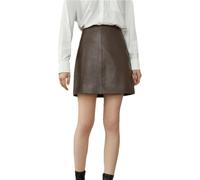 REHJJDFD Damen Brauner Lederrock Miniröcke A-Linie Rock Vielseitig Hohe Taille Röcke, dunkelbraun, 40