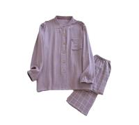 REHJJDFD Einfarbiges Damen-Pyjama-Set aus Baumwolle, für Damen und Herren, Pyjama, Pärchen-Strickjacke, Nachtwäsche, Pijamas, Damen-Set, Violett, 38