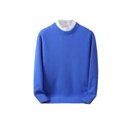 REHJJDFD Lässiger Kaschmir-Pullover für Herren, Rundhalsausschnitt, lockere Strickunterseite, leuchtendes Blau, M
