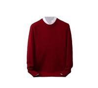 REHJJDFD Lässiger Kaschmir-Pullover für Herren, Rundhalsausschnitt, lockere Strickunterseite, weinrot, XXL