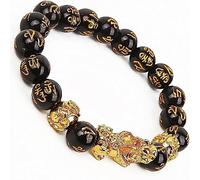 Reichtumsarmband, Feng Shui Reichtumsarmband Pixiu-Amulett-Armband Sechs-Zeichen-Mantra-Perlen-Armband Natürliches schwarzes Obsidian-Armband zur Abwehr böser Geister 12-mm-Gebetsperlen-Armband Unisex