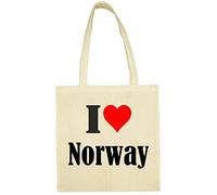 Reifen-Markt I Love Norway Stoffbeutel Shopper Schultertasche lange Henkel 38x42cm Farbwahl Schwarz Weiß Geschenkidee