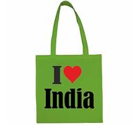 Reifen-Markt Tasche I Love India Größe 38x42 Farbe Grün Druck Schwarz