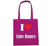 Reifen-Markt Tasche I Love Line Dance Größe 38x42 Farbe Pink Druck Weiss